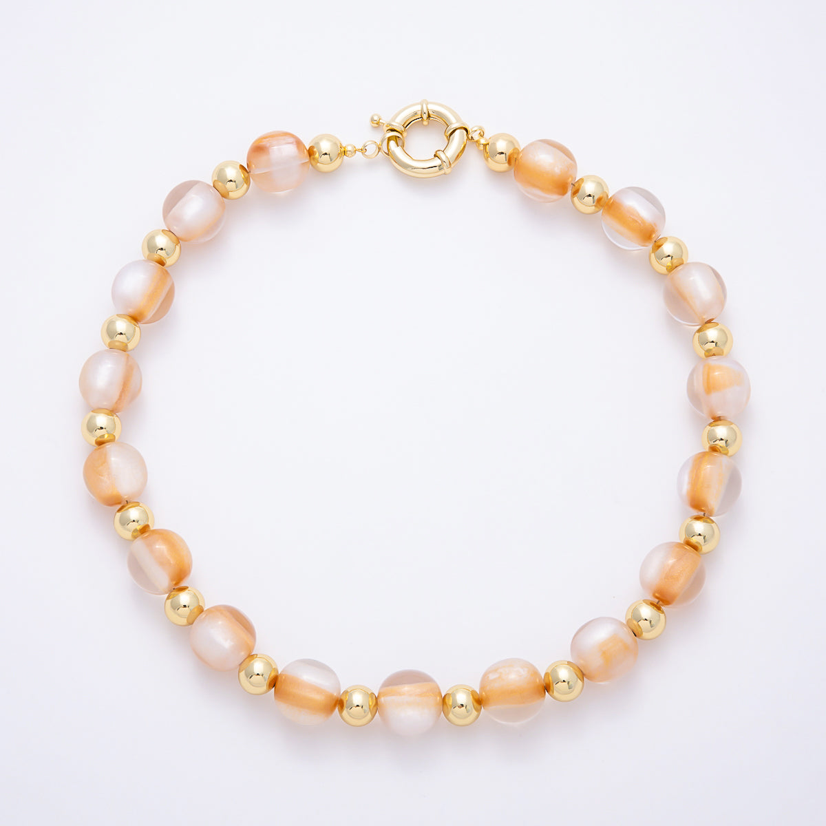 16K Gold Filled 16mm Multicolor Cat's Eye Glass Beads 19 Inch Necklace | WA-00385