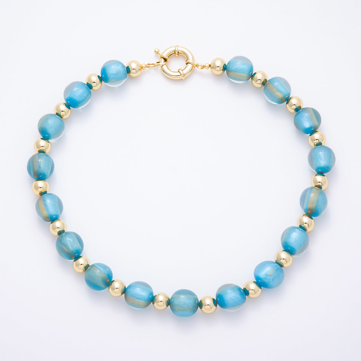 16K Gold Filled 16mm Multicolor Cat's Eye Glass Beads 19 Inch Necklace | WA-00385