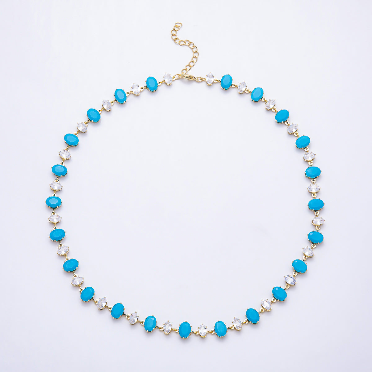 16K Gold Filled 9mm Oval Turquoise & Marquise CZ Station 17 Inch Necklace and Bracelet Set | WA-00418