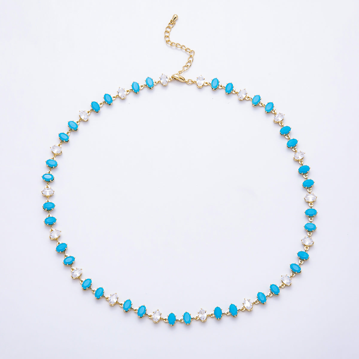 16K Gold Filled 7mm Double Turquoise Marquise CZ Station Necklace and Bracelet Set | WA-00419