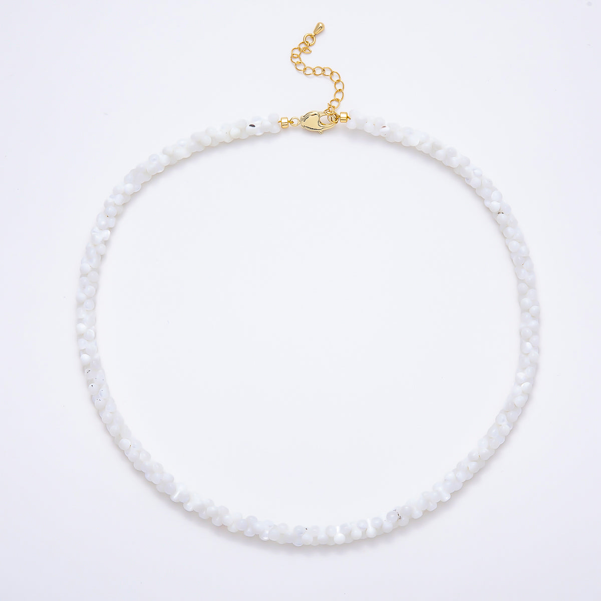 18K Gold Filled 6mm White Quartz Dotted Gemstone Chain 16.5 Inch Necklace | WA-00425