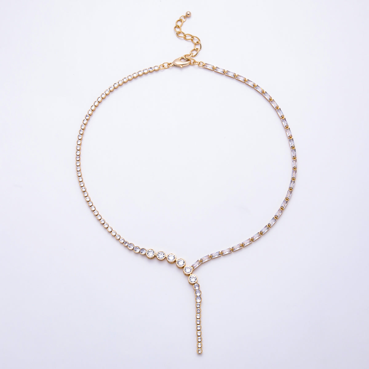 16K Gold Filled 6mm CZ Lariat Necklace Tennis Chain 17 Inch Choker Necklace | WA-00440  WA-00442