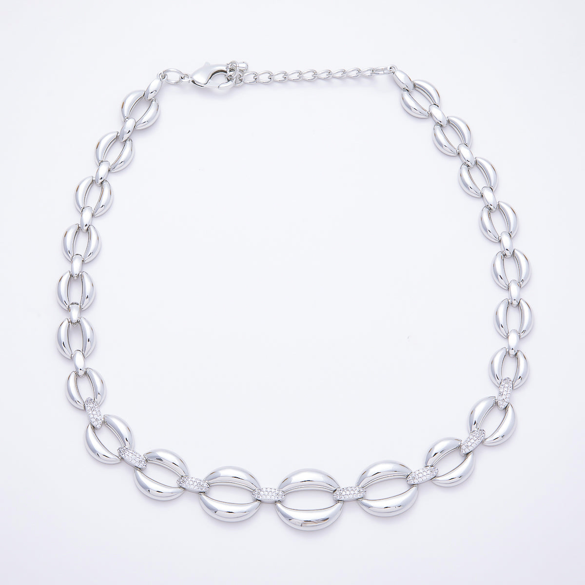 16K Gold Filled 20mm Micro Paved CZ Puffed Mariner Link Chain 16 Inch Necklace | WA-00448 - WA-00449