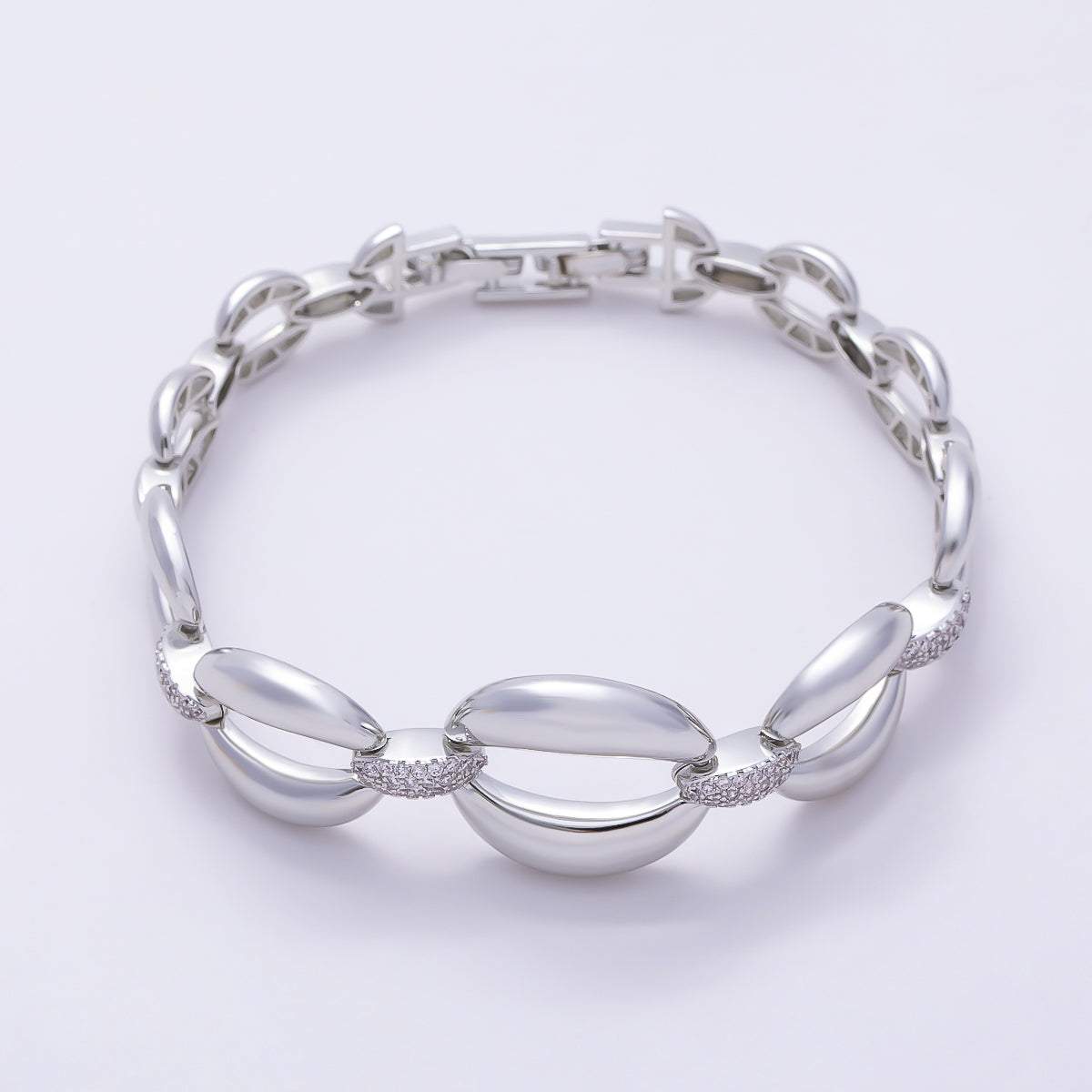 16K Gold 20mm Micro Paved CZ Puffed Mariner Link Bracelet | WA-00452 WA-00454