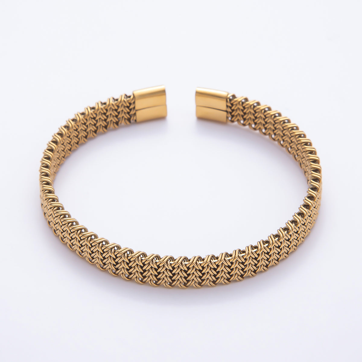 Stainless Steel Woven Mesh Chevron Open Cuff Adjustable Bracelet | WA-00457