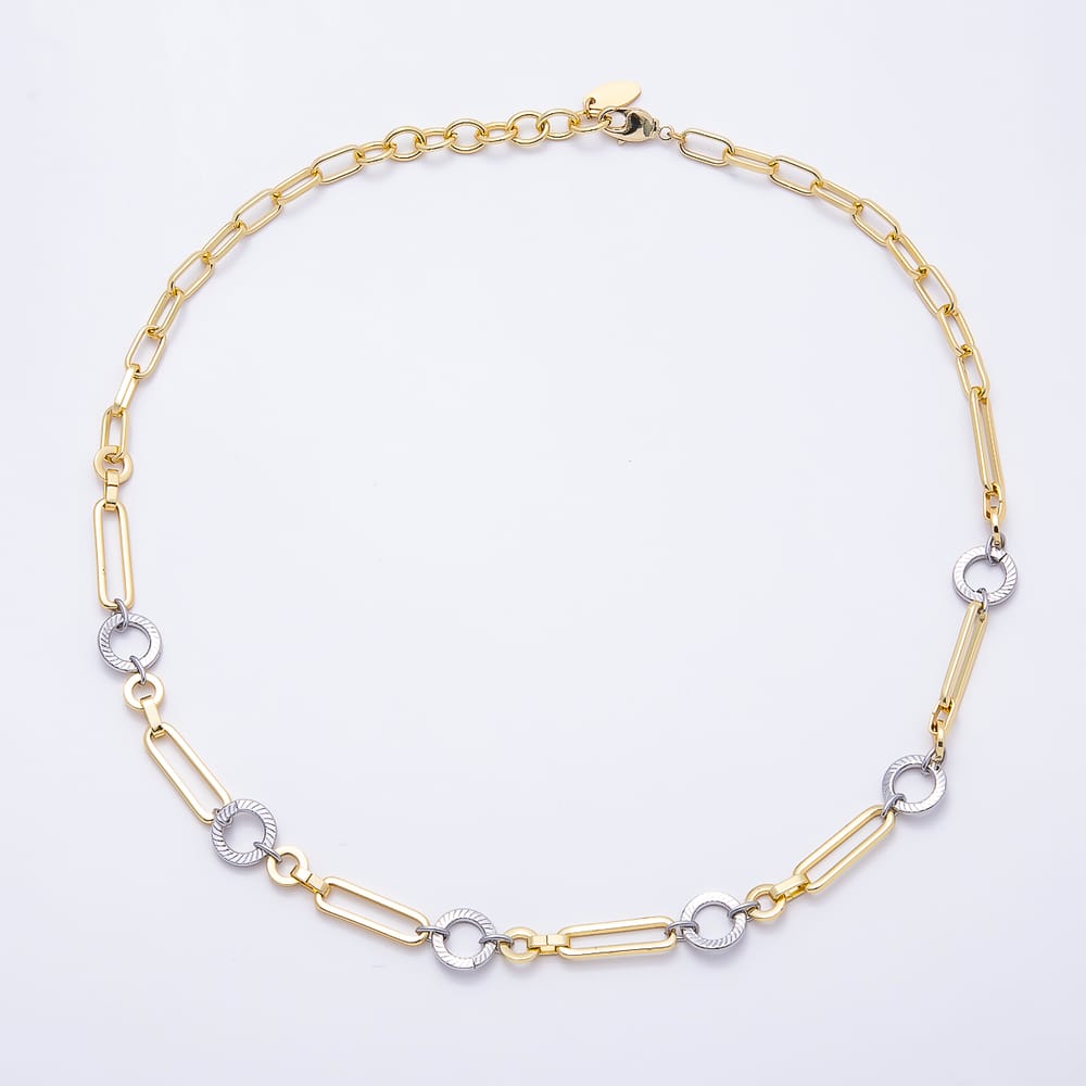 16K Gold Filled 11mm Two Tone Mixed Link Station Chain 18 Inch Necklace | WA-00458