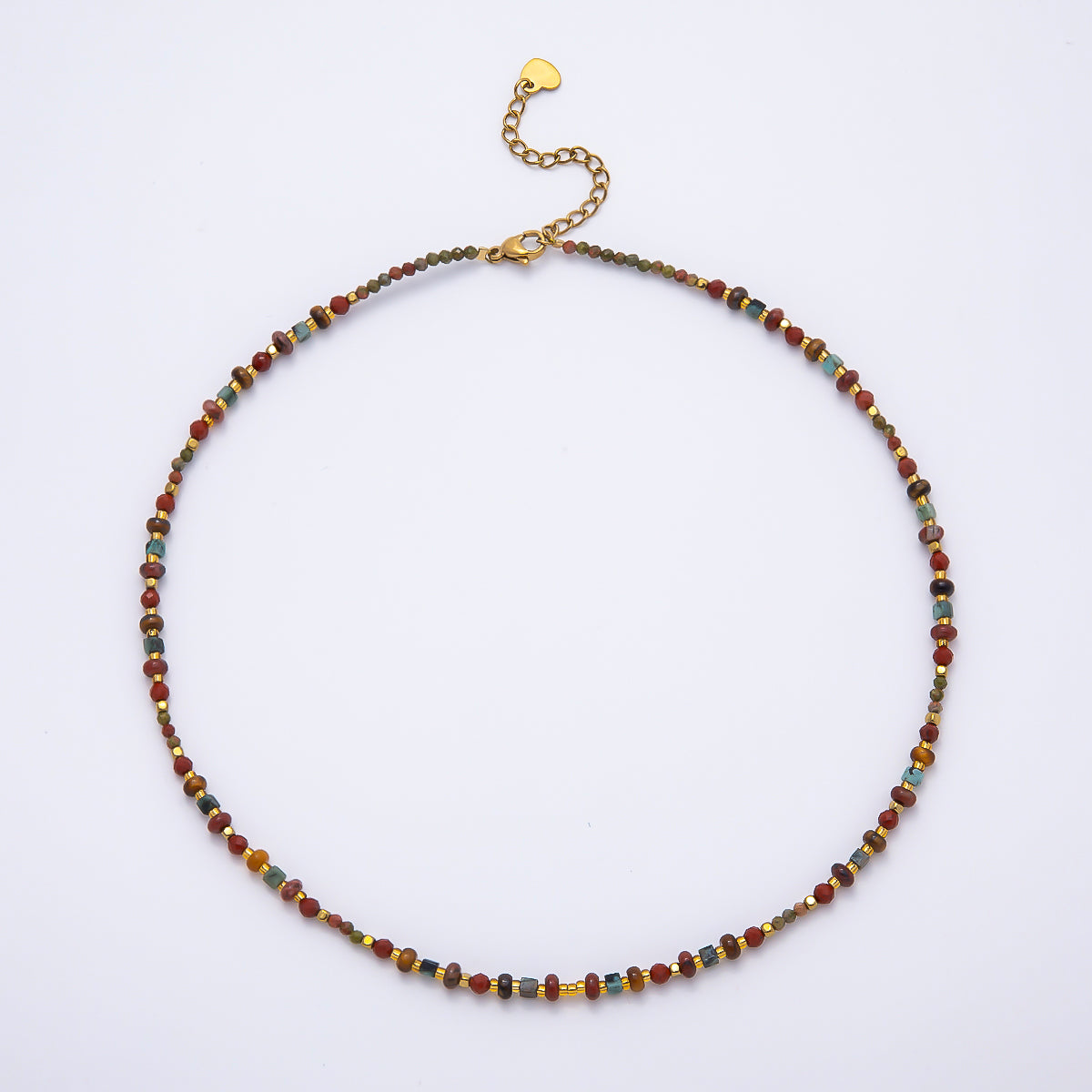 Handmade 4mm Earth Red Jasper Unakite Rondelle Gemstone Chain 16 Inch Necklace | WA-00459