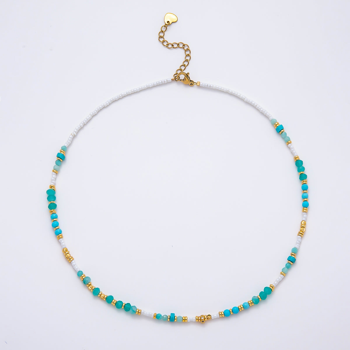 Handmade 4mm Amazonite White Quartz Rondelle Gemstone Chain 16 Inch Necklace | WA-00460
