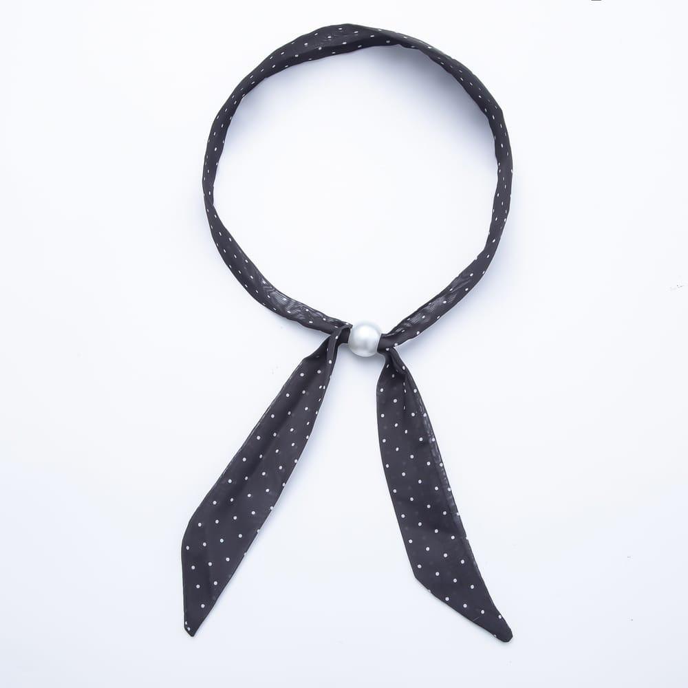 Faux Pearl Slider Beads Polka Dot Chiffon Ribbon Bandana Scarf Necklace | WA-00462 - WA-00463