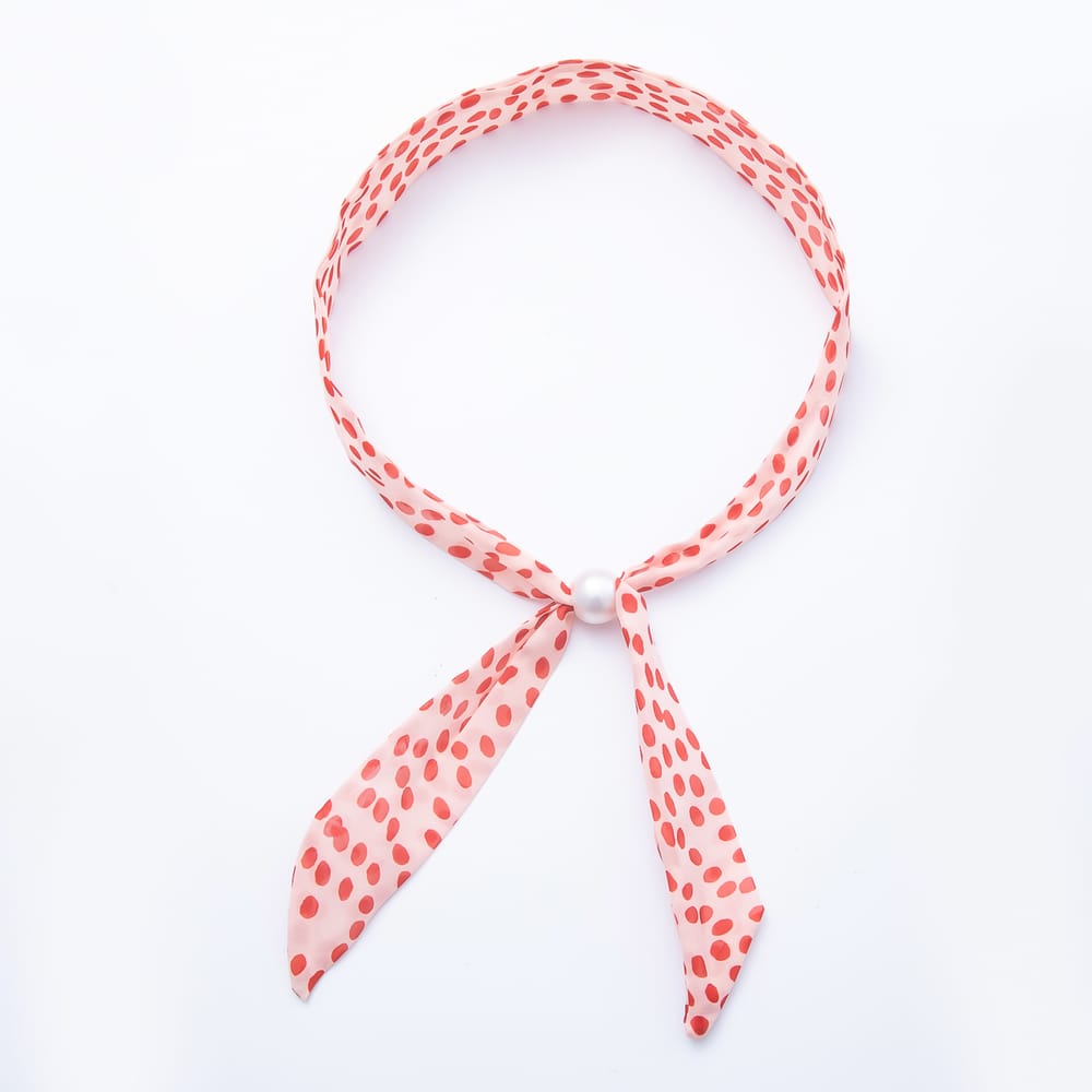 Faux Pearl Slider Beads Polka Dot Chiffon Ribbon Bandana Scarf Necklace | WA-00462 - WA-00463