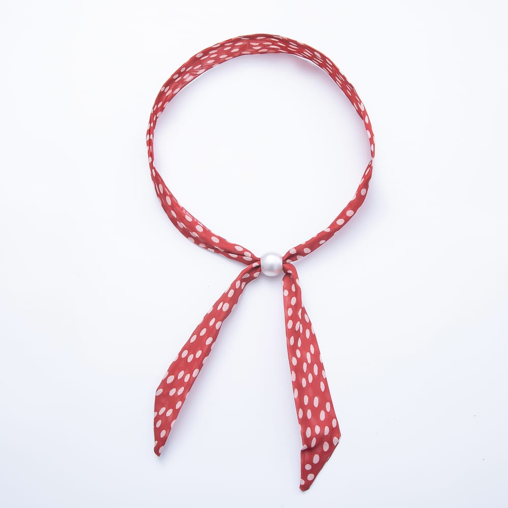 Faux Pearl Slider Beads Polka Dot Chiffon Ribbon Bandana Scarf Necklace | WA-00462 - WA-00463