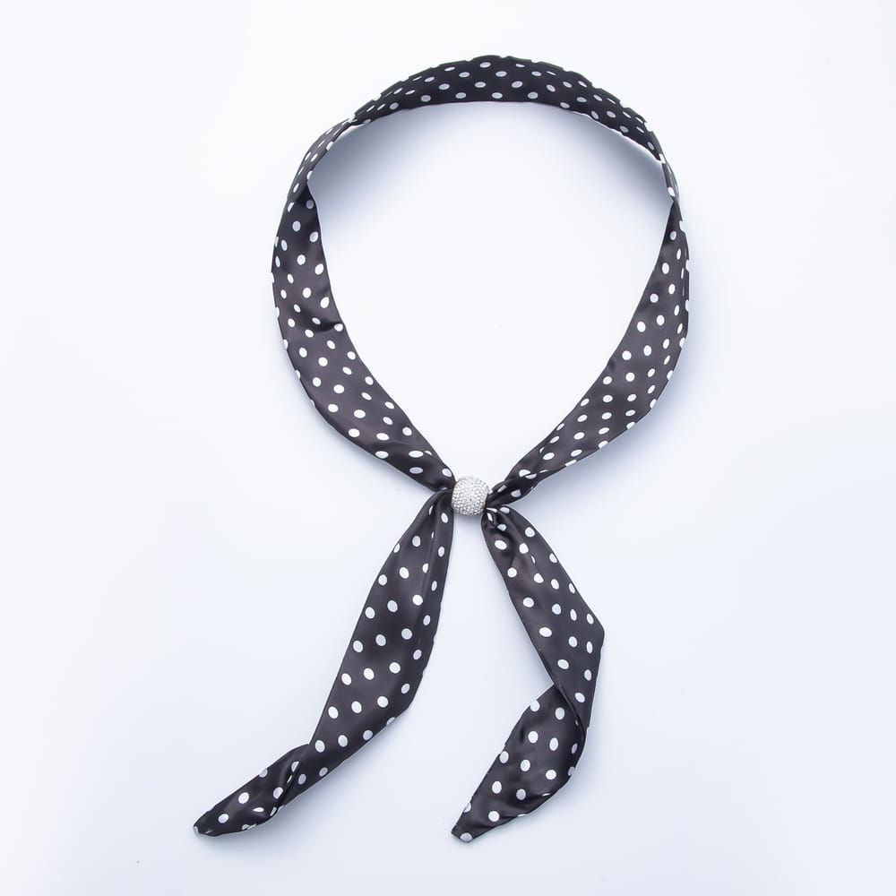 Clear Micro Paved CZ Slider Beads Printed Satin Scarf Bandana Scarf Necklace | WA-00493