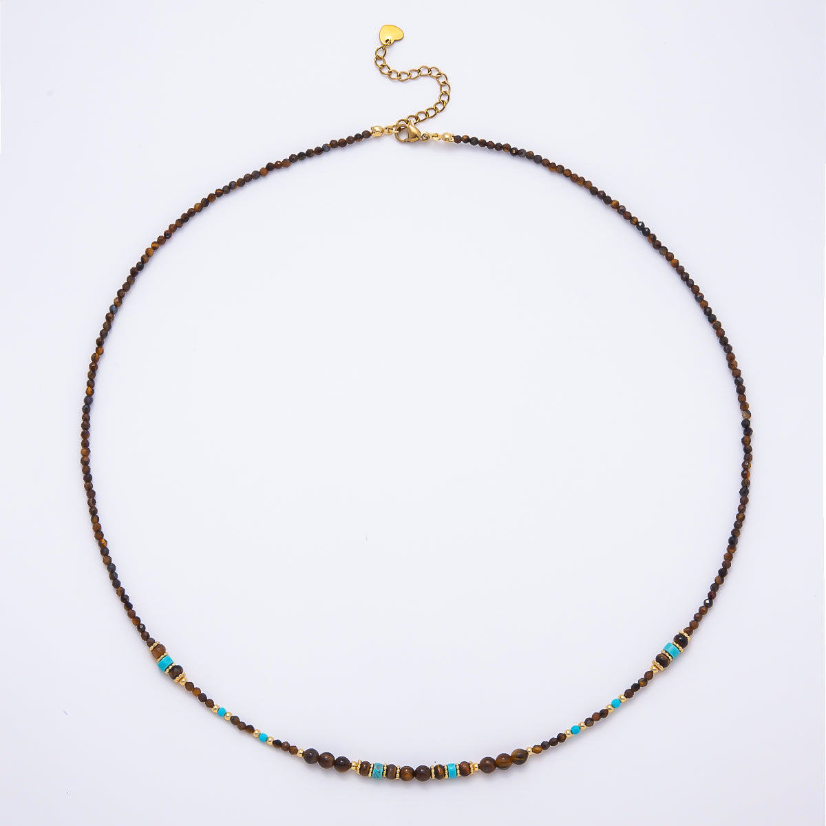 Handmade 4mm Turquoise Tiger Eye Round Gradient Gemstone Chain 22 Inch Necklace | WA-00491