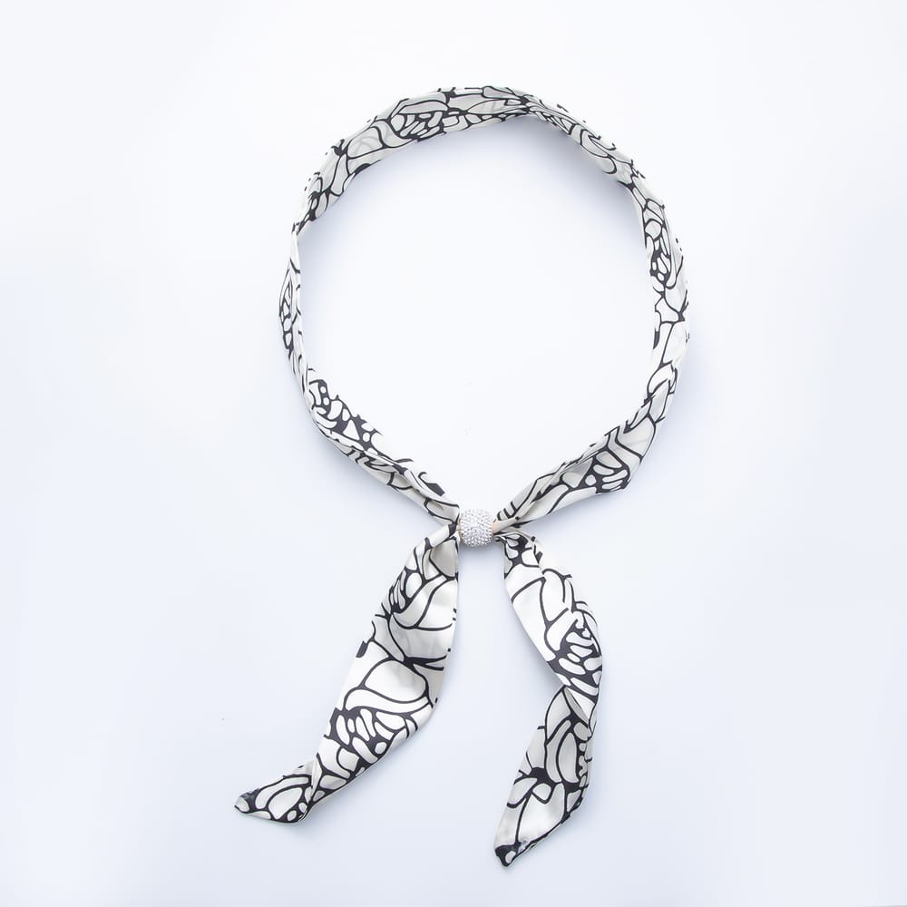 Clear Micro Paved CZ Slider Beads Printed Satin Scarf Bandana Scarf Necklace | WA-00493