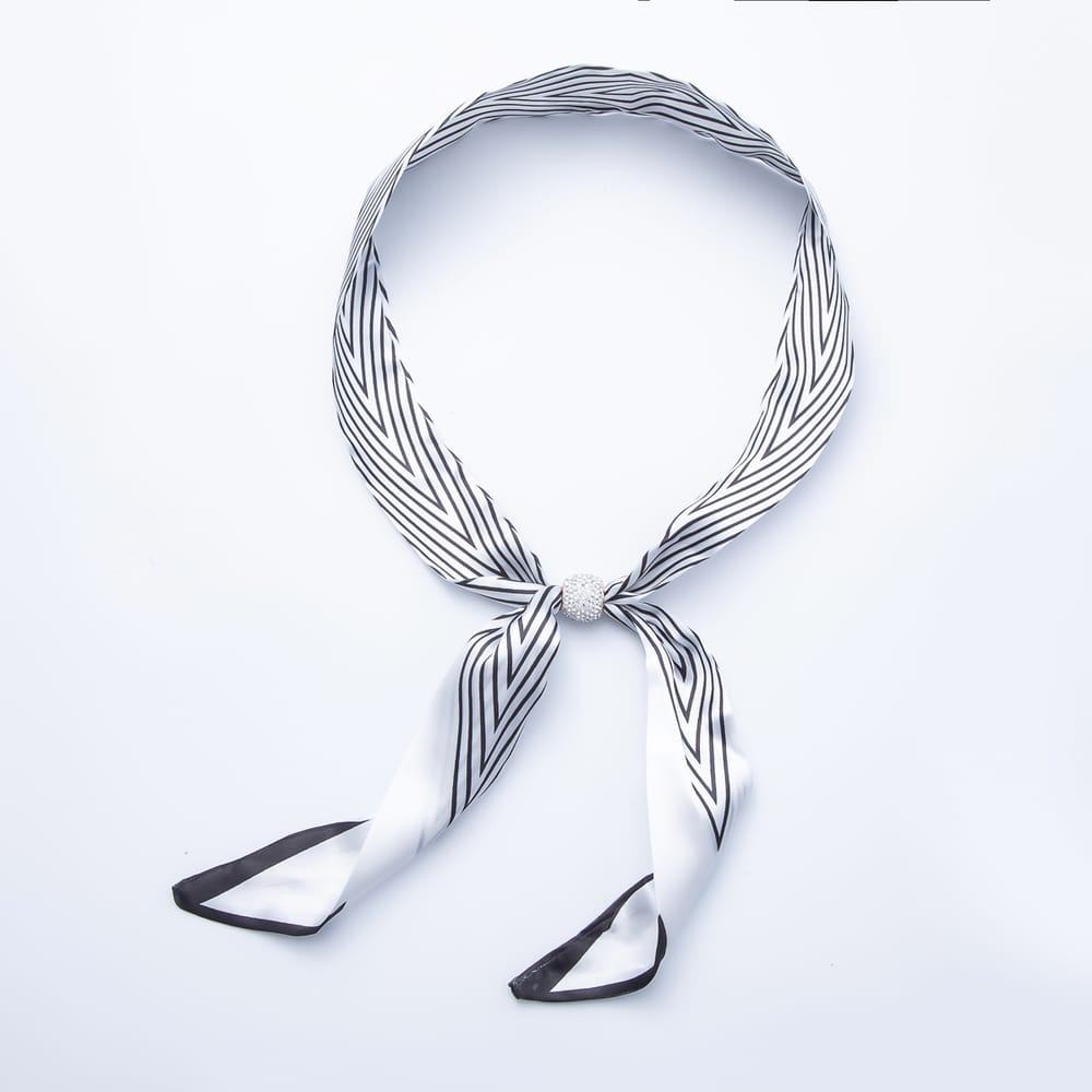 Clear Micro Paved CZ Slider Beads Printed Satin Scarf Bandana Scarf Necklace | WA-00493
