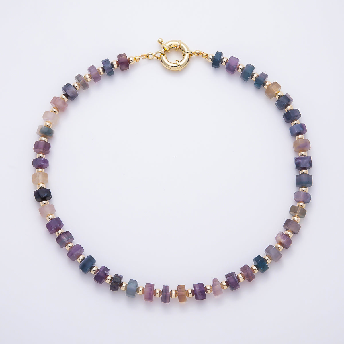 16K Gold Filled 9.1mm Tourmaline Tube Rondelle Gemstone Chain 19 Inch Necklace w. Sailor Clasps | WA-00499