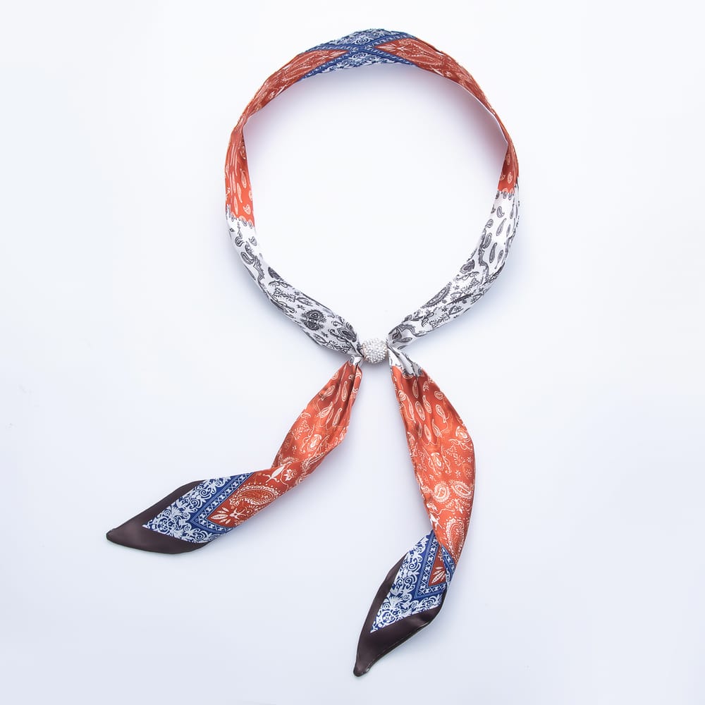 Clear Micro Paved CZ Slider Beads Printed Satin Scarf Bandana Scarf Necklace | WA-00493