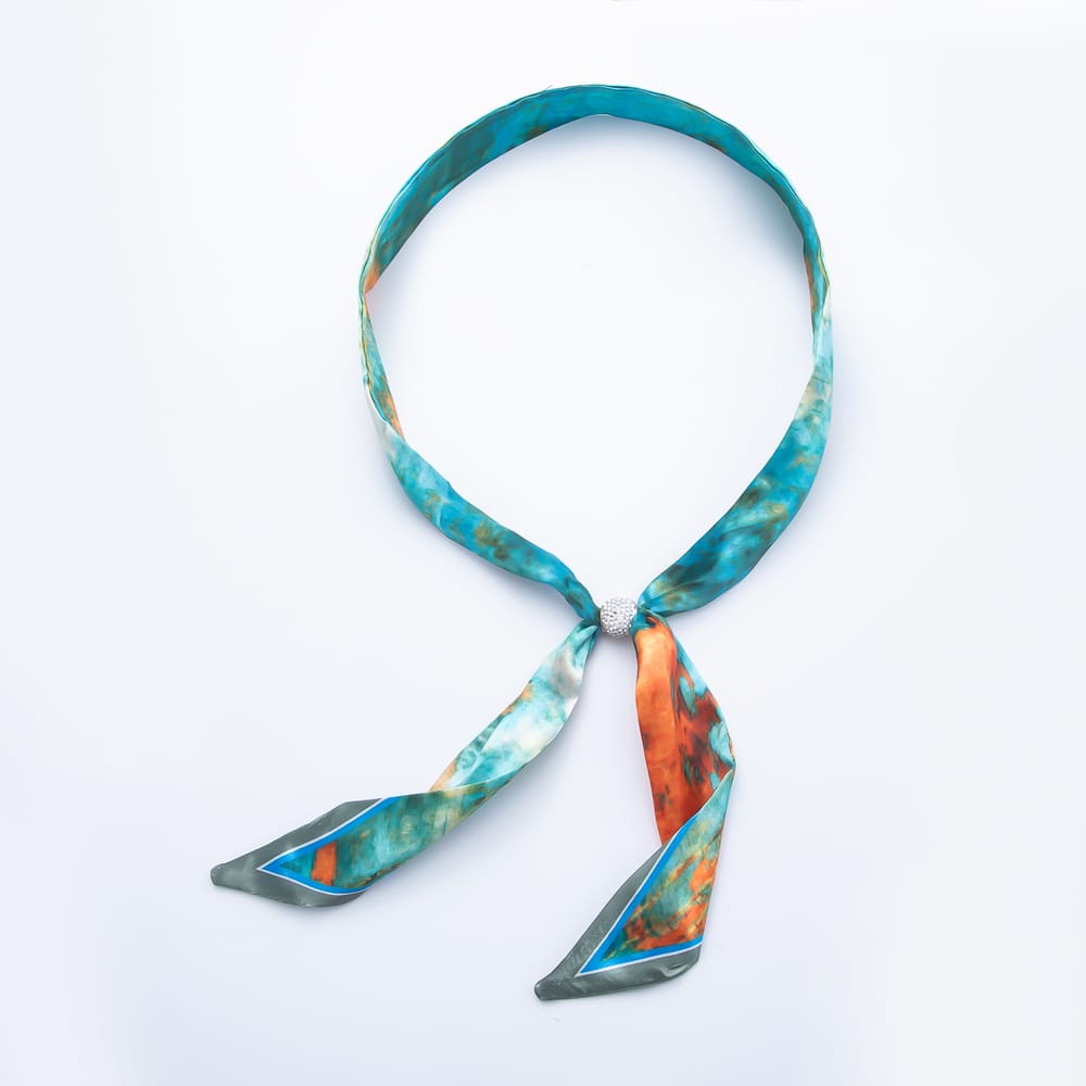 Clear Micro Paved CZ Slider Beads Printed Satin Scarf Bandana Scarf Necklace | WA-00493
