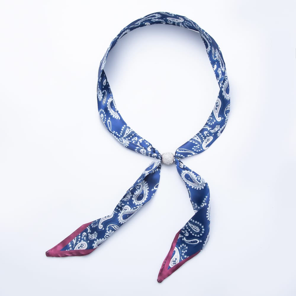 Clear Micro Paved CZ Slider Beads Printed Satin Scarf Bandana Scarf Necklace | WA-00493