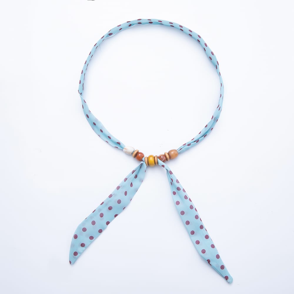 Multi Color Wooden Slider Beads Polka Dot & Leopard Chiffon Ribbon Scarf Bandana Scarf Necklace | WA-00508