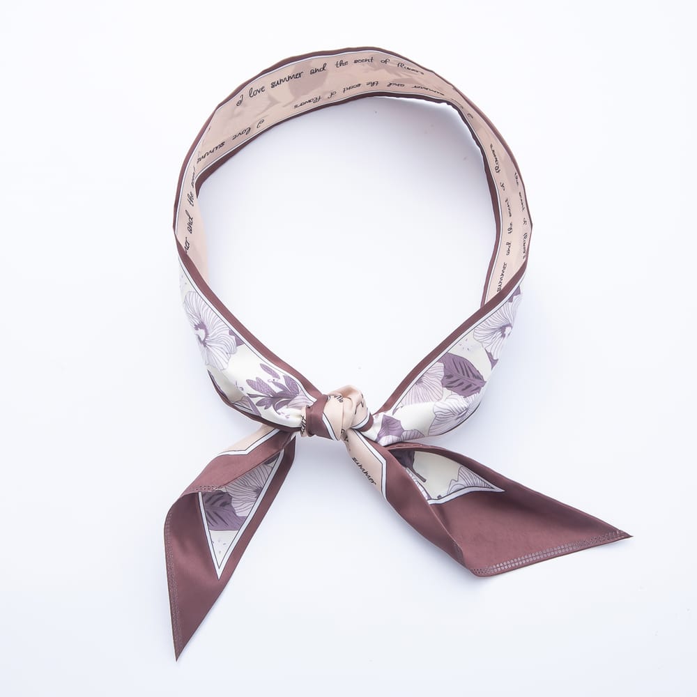 Floral & Patterned Printed Satin Twill Ribbon Scarf Necklace | WA-00549 - WA-00555