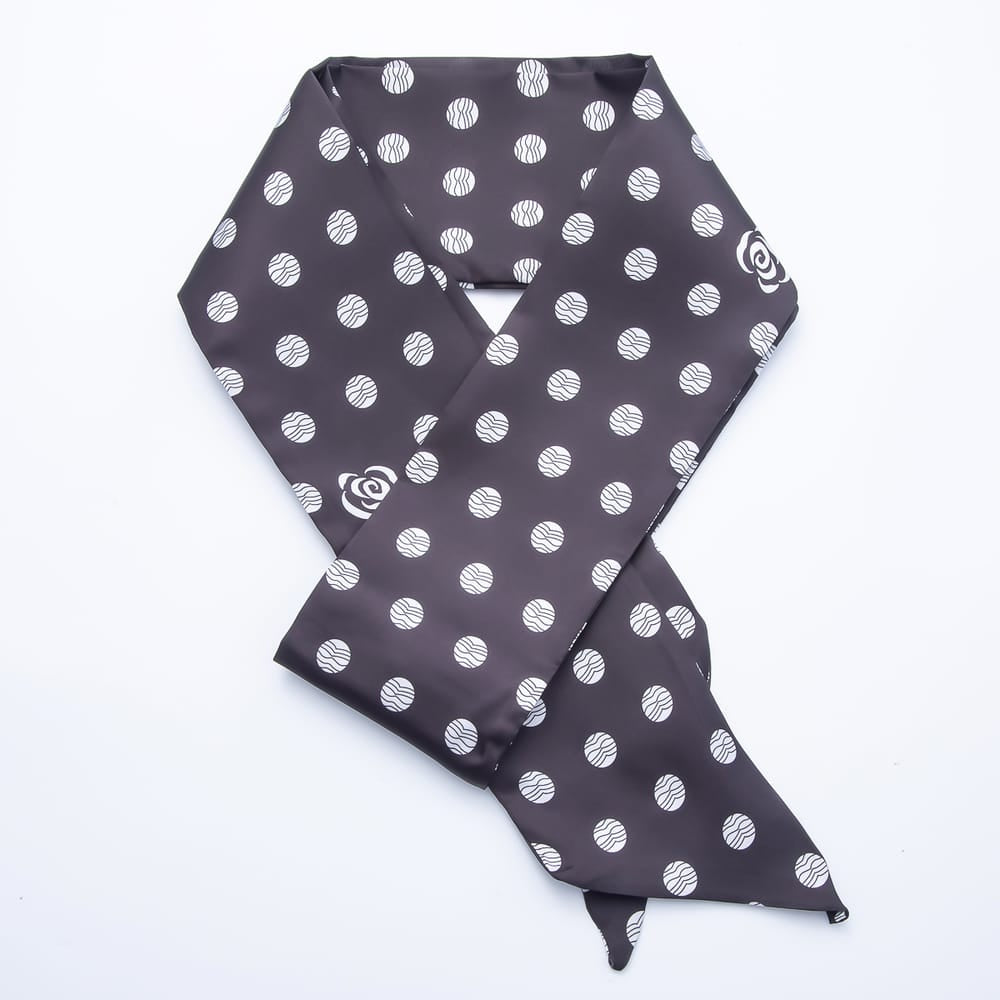 Polka Dot Rose & Checkered Printed Satin Twill Ribbon Scarf Necklace | WA-00556