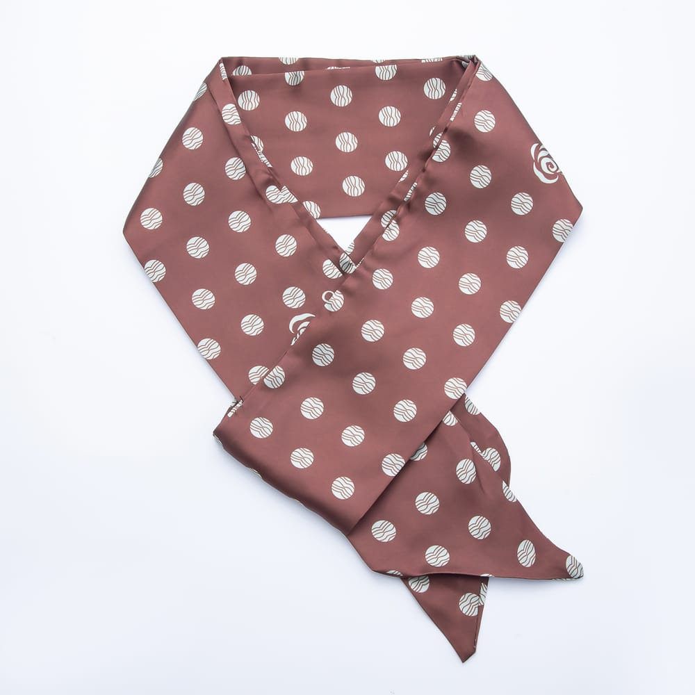 Polka Dot Rose & Checkered Printed Satin Twill Ribbon Scarf Necklace | WA-00556