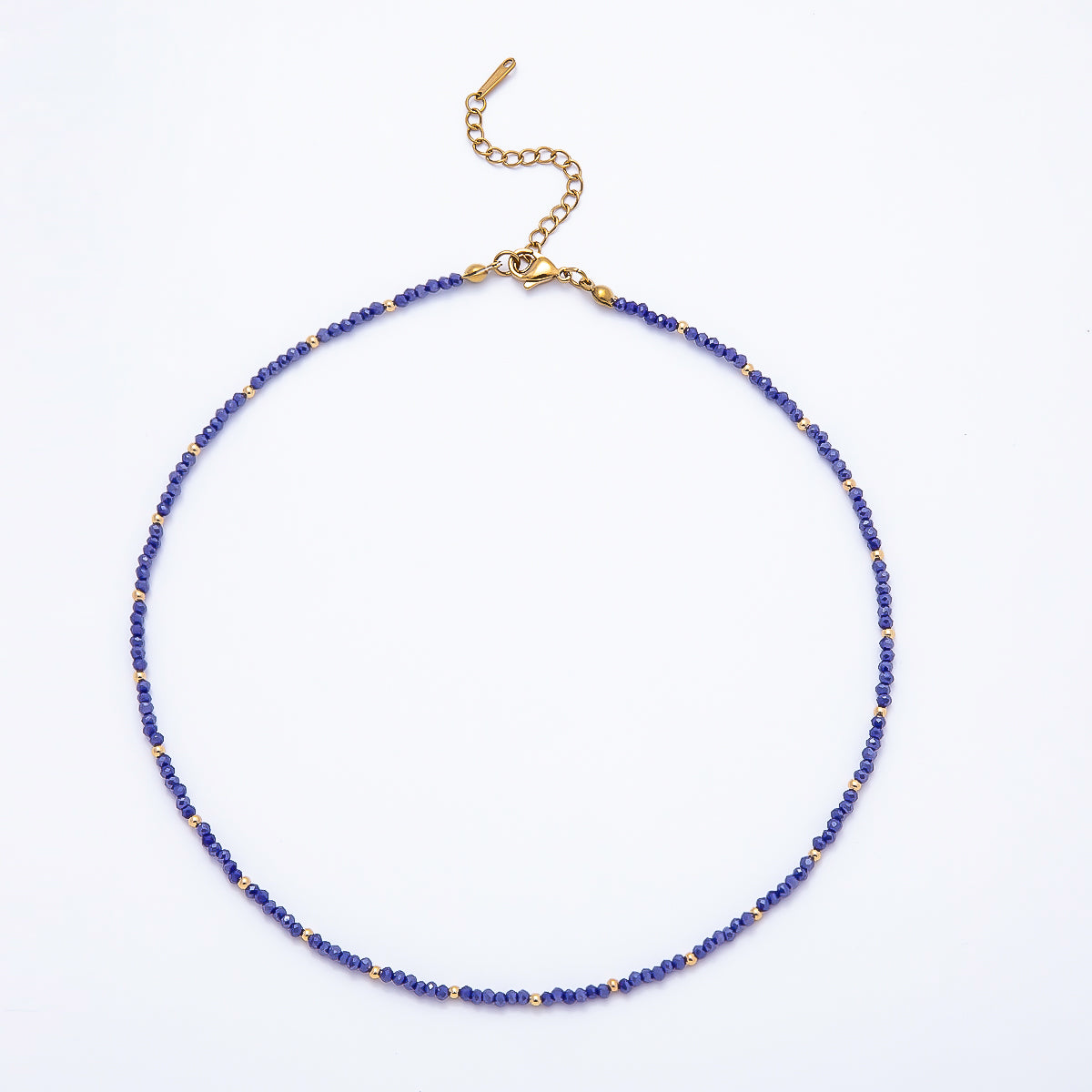 Handmade 2mm Blue, Clear, Light Blue, Green Multifaceted Crystal Gemstone Chain 16 Inch Necklace | WA-00562 WA-00582 WA-00654 WA-00660
