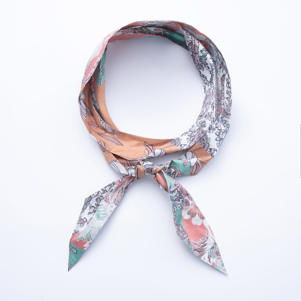 Ethnic Paisley & Boho Floral Printed Satin Twill Ribbon Scarf Necklace | WA-00565 - WA-00569