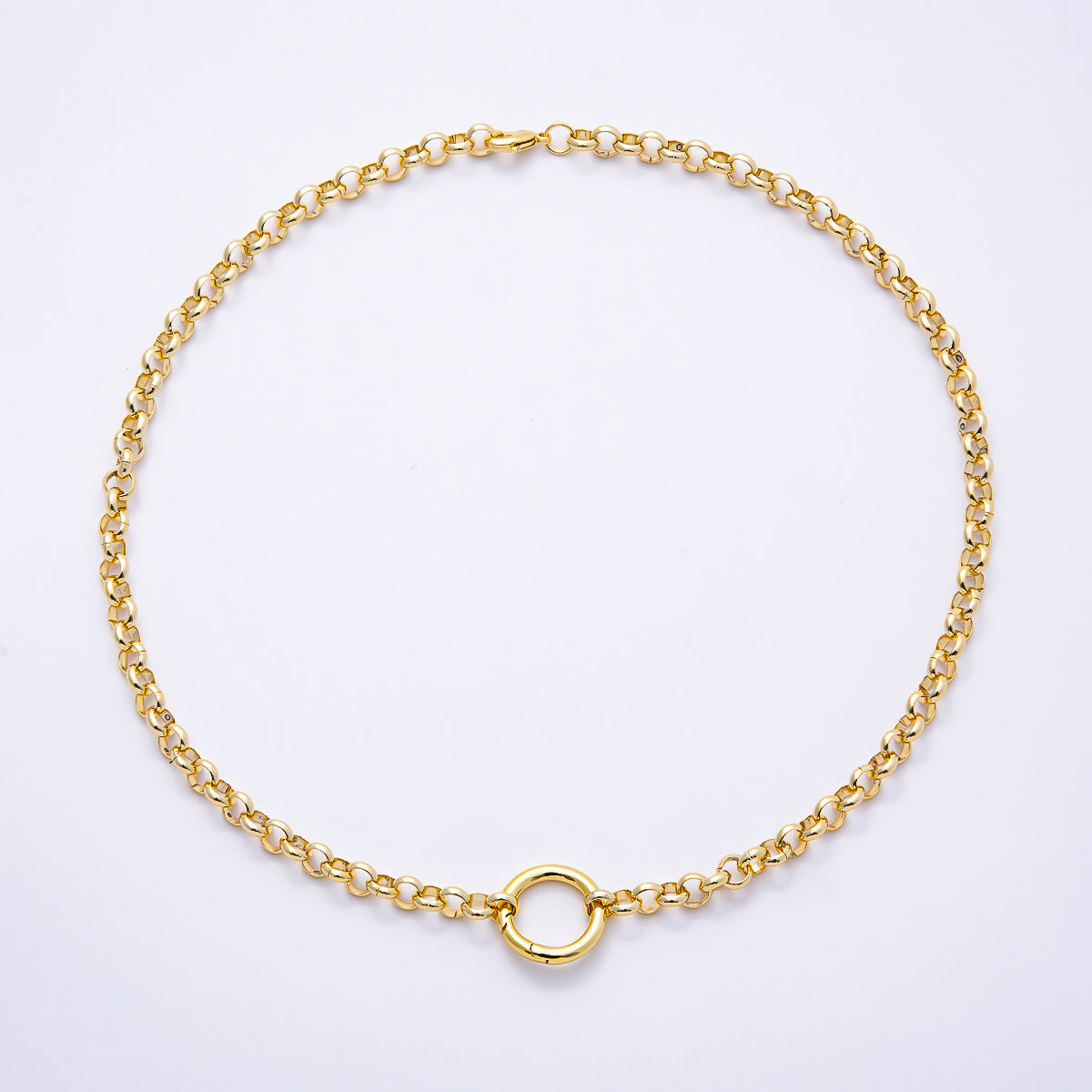 NEW 16K Gold Filled 6mm Push Gate Charm Connector Holder Ring Rolo Chain 18 Inch Necklace | WA-00574