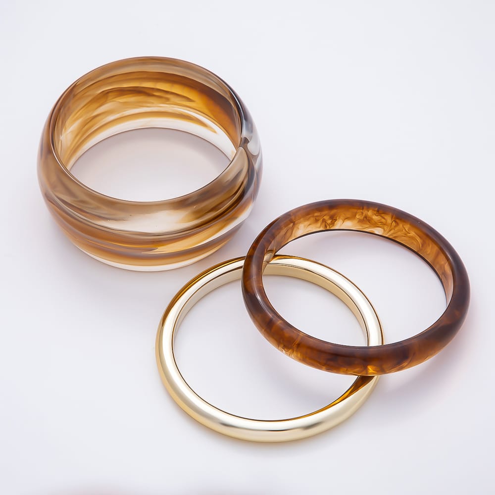Multicolor Marble Resin Chunky Stacked Triple Bangle Set Bracelet | WA-00646 ~ WA-00649