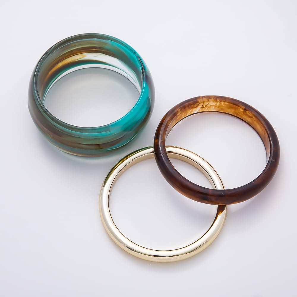 Multicolor Marble Resin Chunky Stacked Triple Bangle Set Bracelet | WA-00646 ~ WA-00649
