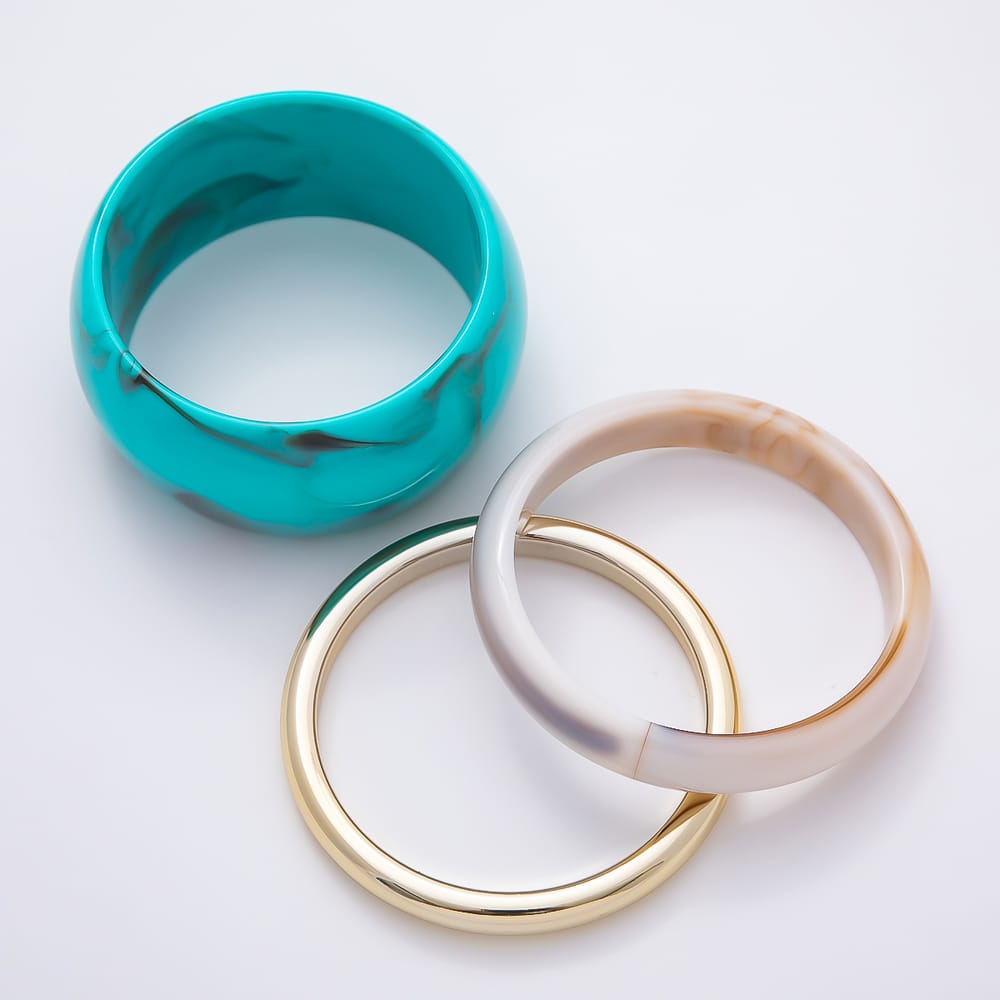 Multicolor Marble Resin Chunky Stacked Triple Bangle Set Bracelet | WA-00646 ~ WA-00649