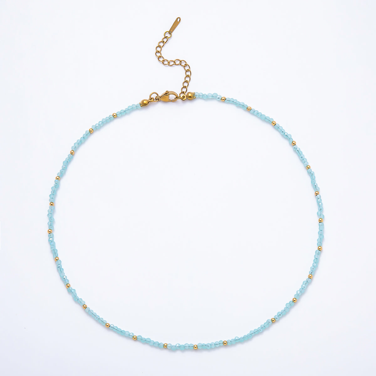 Handmade 2mm Blue, Clear, Light Blue, Green Multifaceted Crystal Gemstone Chain 16 Inch Necklace | WA-00562 WA-00582 WA-00654 WA-00660
