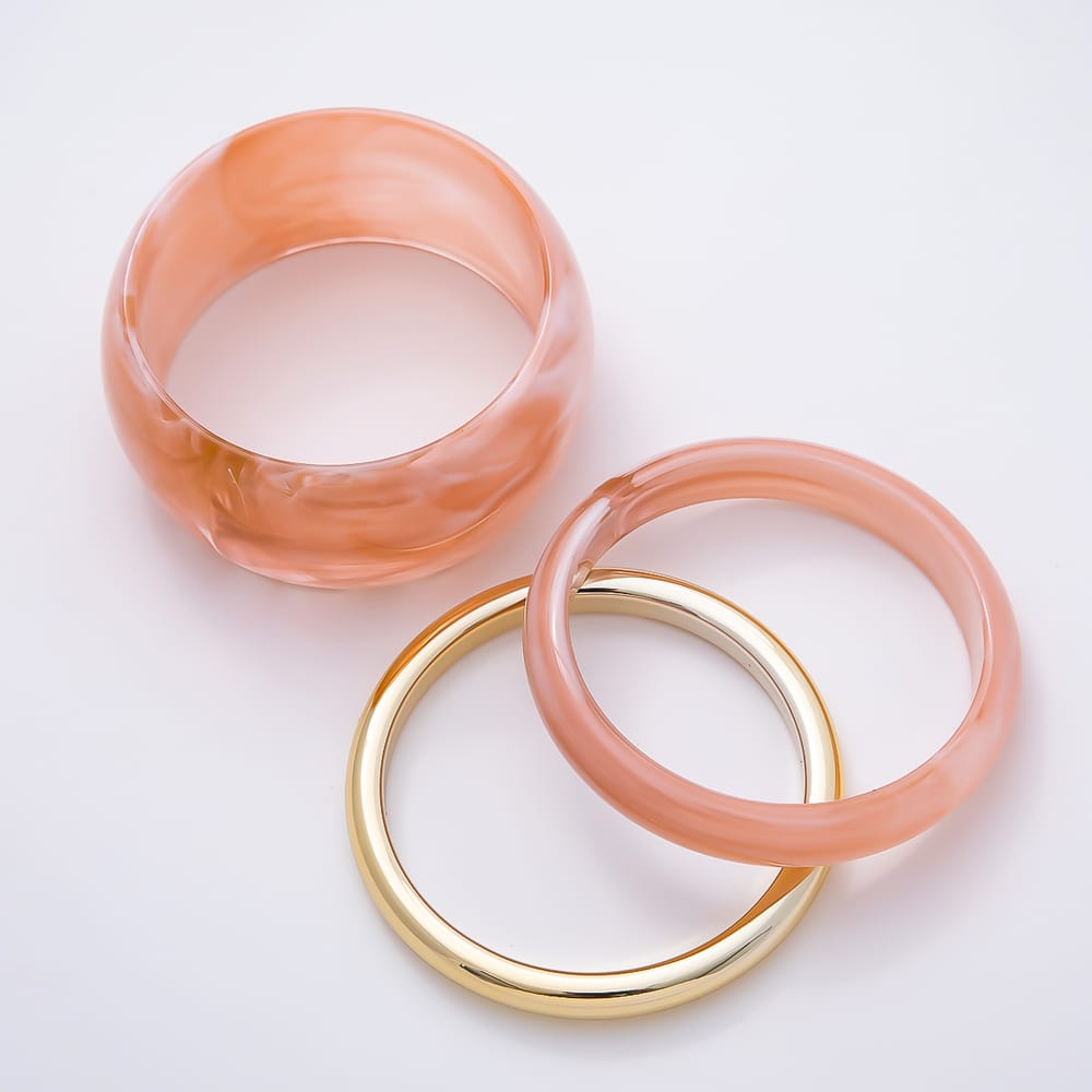 Multicolor Marble Resin Chunky Stacked Triple Bangle Set Bracelet | WA-00646 ~ WA-00649