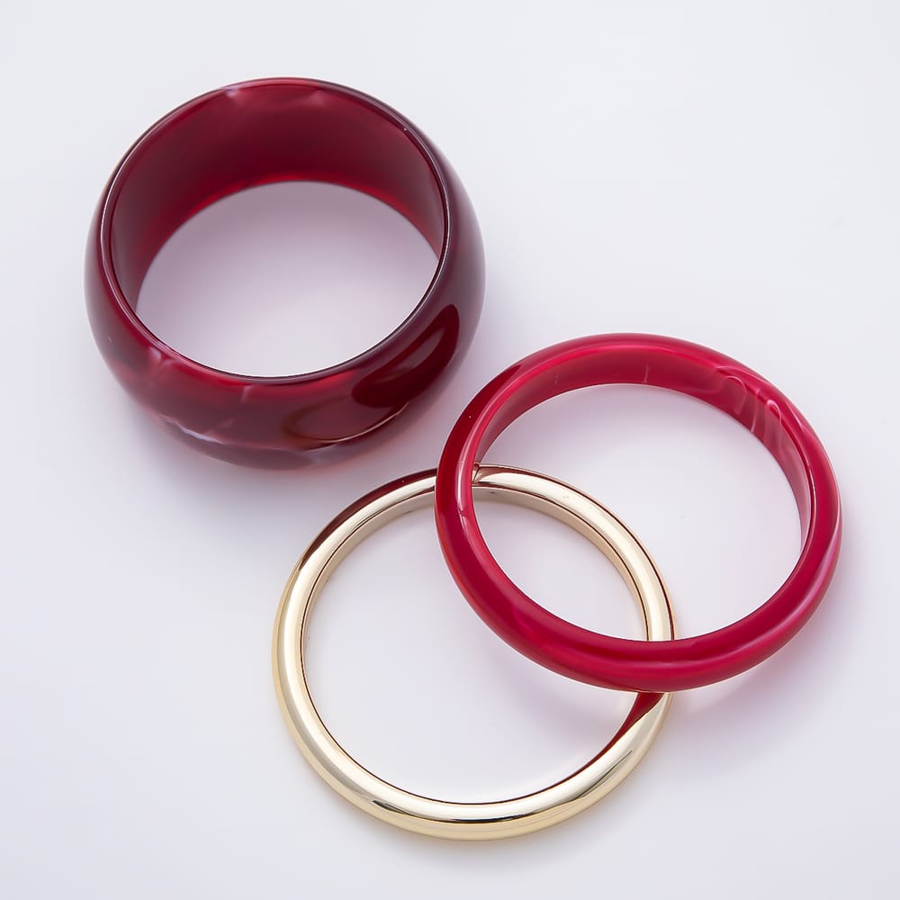 Multicolor Marble Resin Chunky Stacked Triple Bangle Set Bracelet | WA-00646 ~ WA-00649