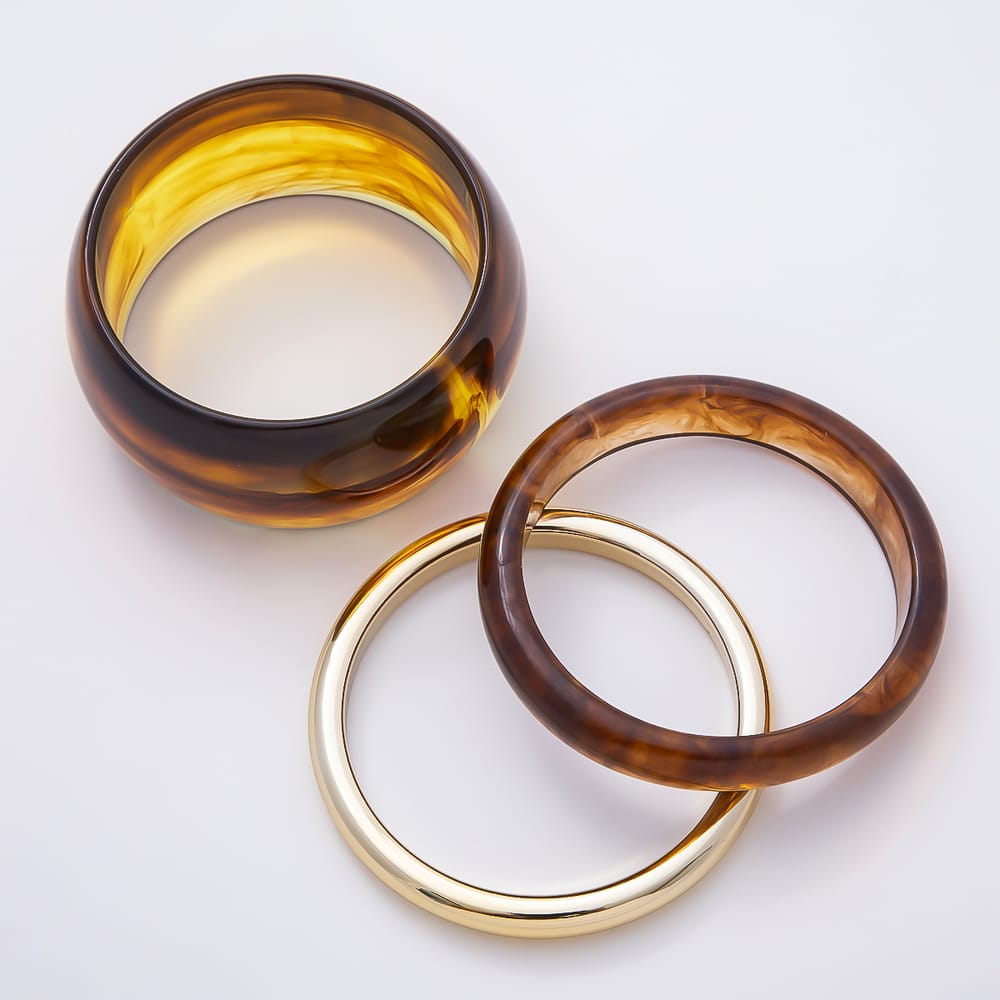Multicolor Marble Resin Chunky Stacked Triple Bangle Set Bracelet | WA-00646 ~ WA-00649