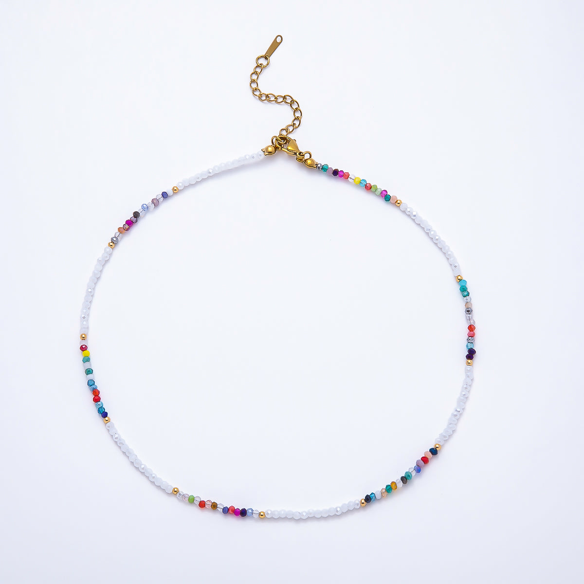 Handmade 2mm Multicolor Multifaceted Crystal Gemstone Chain 16 Inch Necklace | WA-00678