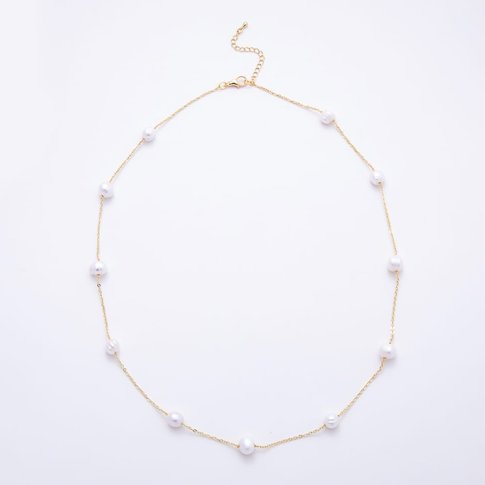 16K Gold Filled 10mm White Shell Pearl Round Gemstone Satellite Chain 25 Inch Necklace | WA-00684