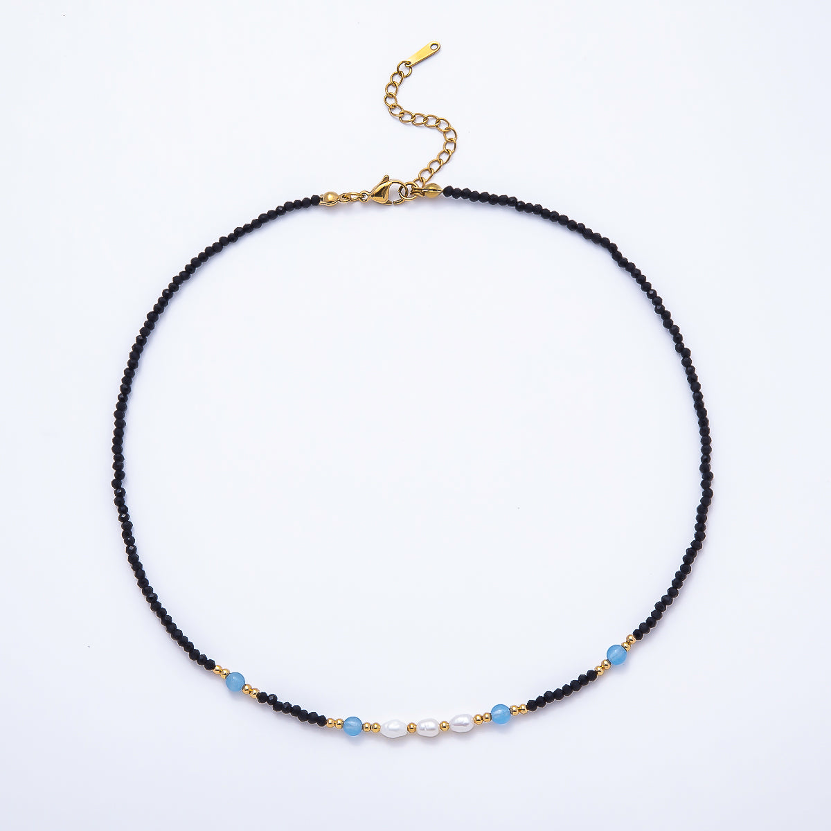 Handmade 2.5mm Shell Pearl Blue, Light Blue, Black Multifaceted Crystal Gemstone Chain 16 Inch Necklace | WA-00689 WA-00699 WA-00790