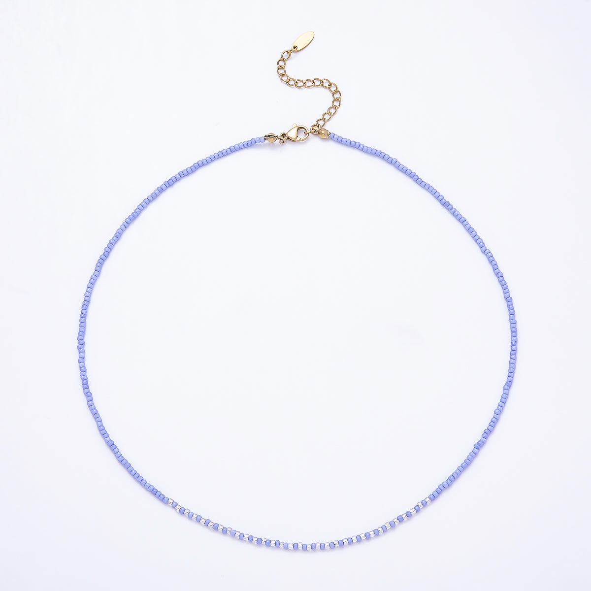 Stainless Steel Gold PVD 2mm Purple Silver Seed Bead Gemstone Chain 17 Inch Necklace | WA-00882