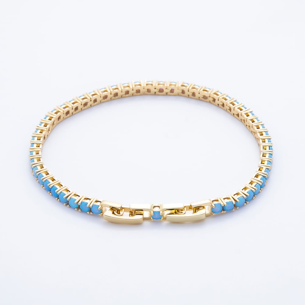 16K Gold Filled 3mm Blue Opal Gemstone Tennis Chain 7 Inch Adjustable Bracelet | WA-00979