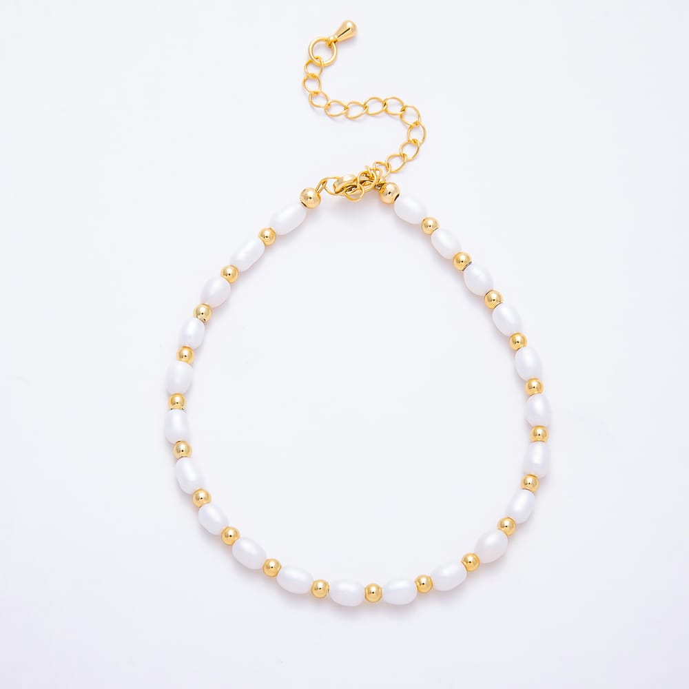 16K Gold Filled 4mm Oval Shell Pearl Bead Gemstone Chain 7.5 Inch Bracelet, 18 Inch Necklace | WA-00981 WA-00991