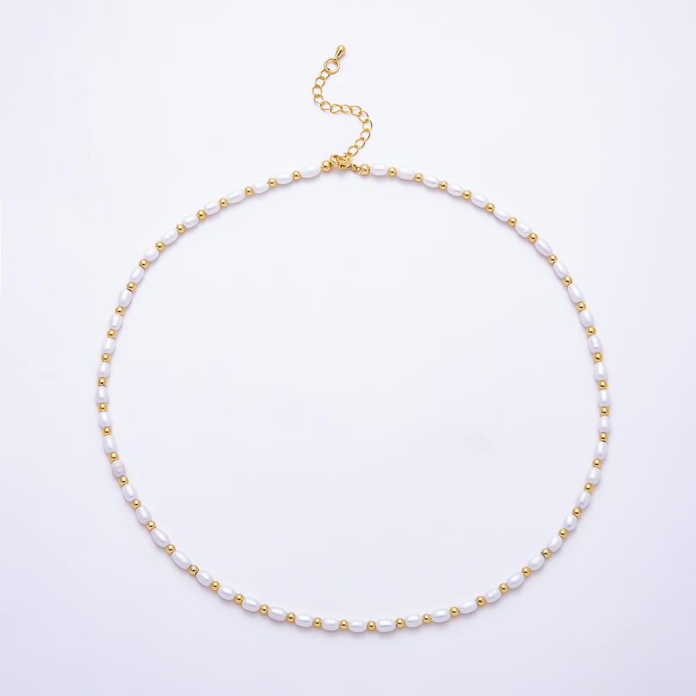 16K Gold Filled 4mm Oval Shell Pearl Bead Gemstone Chain 7.5 Inch Bracelet, 18 Inch Necklace | WA-00981 WA-00991
