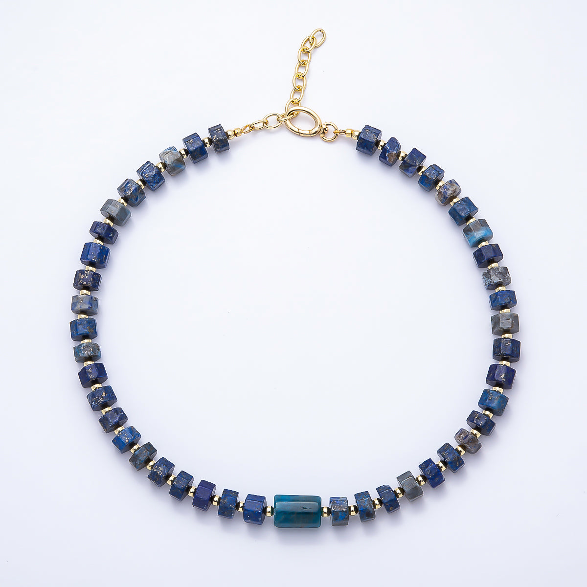 16K Gold Filled 11.5mm Natural Lapis Lazuli Tube Bead Gemstone Chain 18 Inch Necklace | WA-01038