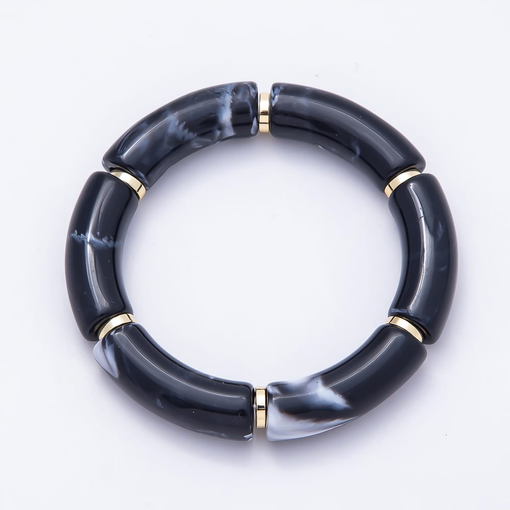 16K Gold Filled 11mm Colorful Acrylic Curved Tube Elastic Stretch Bracelet | WA-01072 - WA-01085 WA-01091