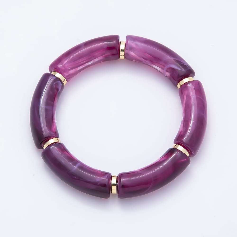 16K Gold Filled 11mm Colorful Acrylic Curved Tube Elastic Stretch Bracelet | WA-01072 - WA-01085 WA-01091