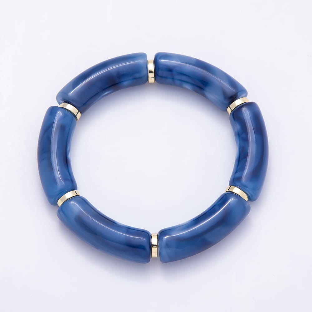 16K Gold Filled 11mm Colorful Acrylic Curved Tube Elastic Stretch Bracelet | WA-01072 - WA-01085 WA-01091