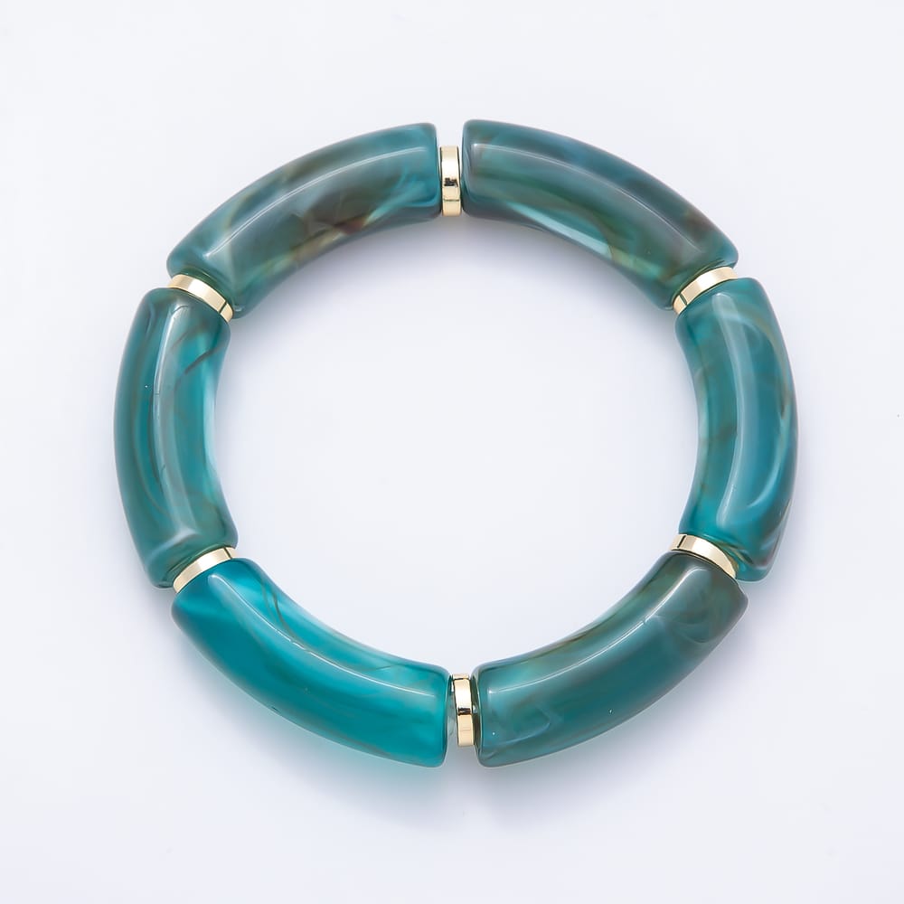 16K Gold Filled 11mm Colorful Acrylic Curved Tube Elastic Stretch Bracelet | WA-01072 - WA-01085 WA-01091
