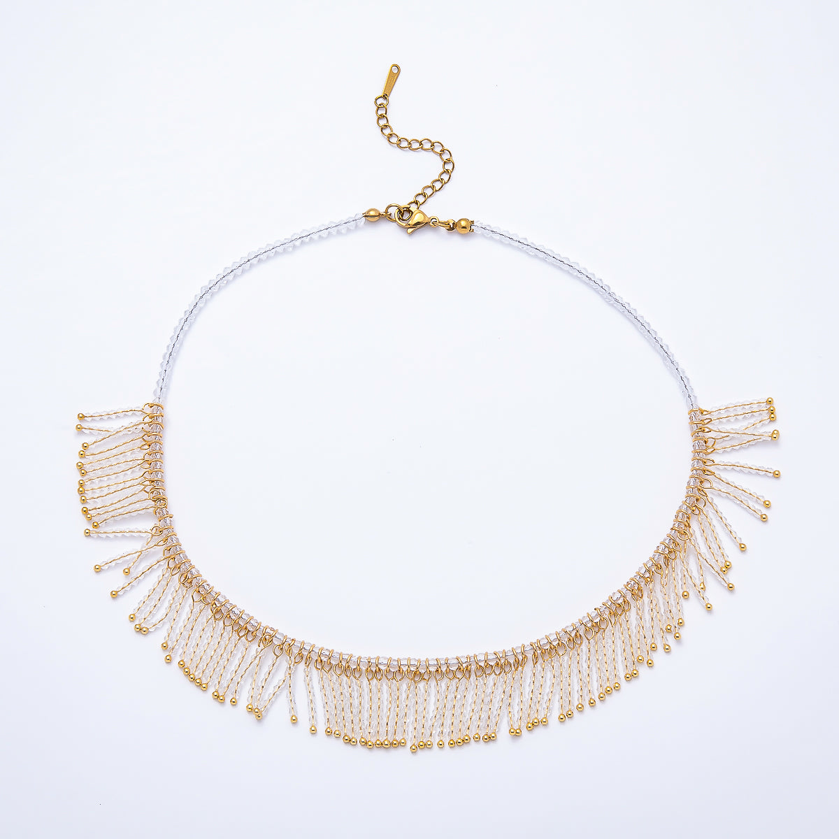 Handmade 3mm Blue, Clear, Brown  Multi Layer Fringe Multifaceted Crystal Gemstone Chain 16 Inch Necklace | WA-01021